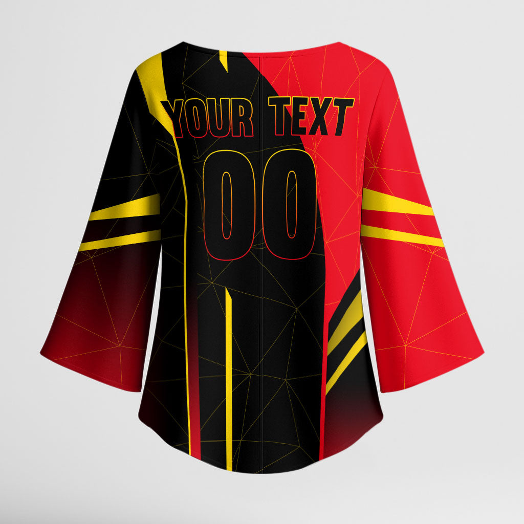 Personalized Belgium Soccer Red Devils Mascot Kimono Sleeve Blouse Royal Belgian Football Geometric Simple Style