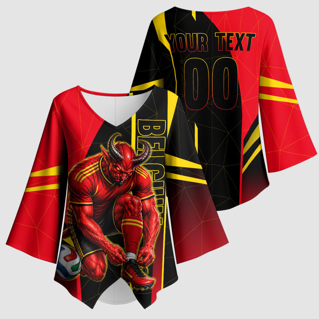 Personalized Belgium Soccer Red Devils Mascot Kimono Sleeve Blouse Royal Belgian Football Geometric Simple Style