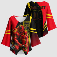 Personalized Belgium Soccer Red Devils Mascot Kimono Sleeve Blouse Royal Belgian Football Geometric Simple Style