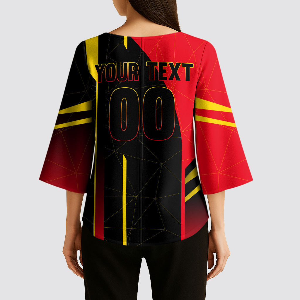 Personalized Belgium Soccer Red Devils Mascot Kimono Sleeve Blouse Royal Belgian Football Geometric Simple Style