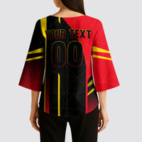 Personalized Belgium Soccer Red Devils Mascot Kimono Sleeve Blouse Royal Belgian Football Geometric Simple Style