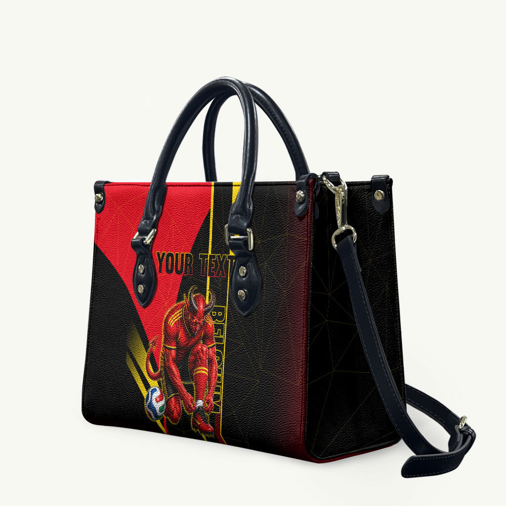 Personalized Belgium Soccer Red Devils Mascot Leather Bag Royal Belgian Football Geometric Simple Style