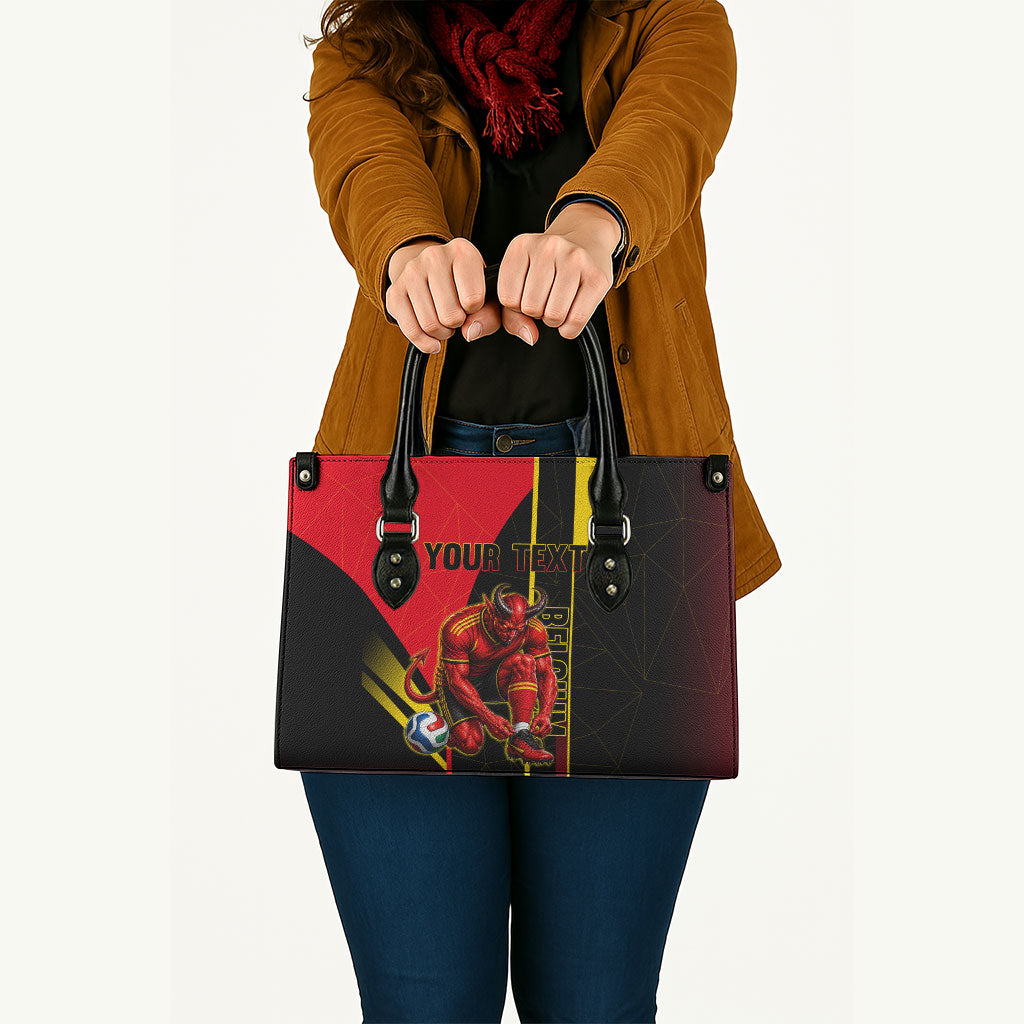Personalized Belgium Soccer Red Devils Mascot Leather Bag Royal Belgian Football Geometric Simple Style