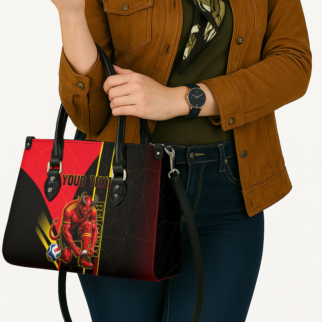 Personalized Belgium Soccer Red Devils Mascot Leather Bag Royal Belgian Football Geometric Simple Style