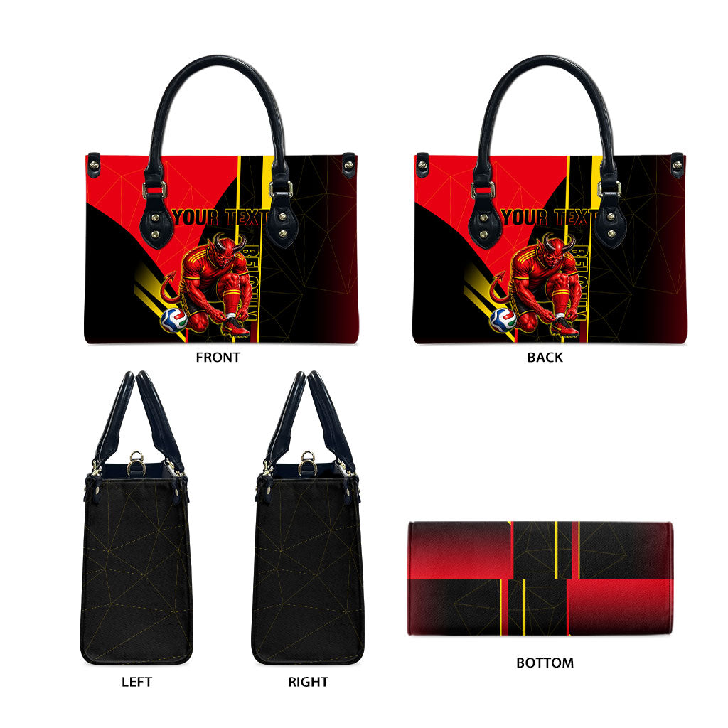 Personalized Belgium Soccer Red Devils Mascot Leather Bag Royal Belgian Football Geometric Simple Style