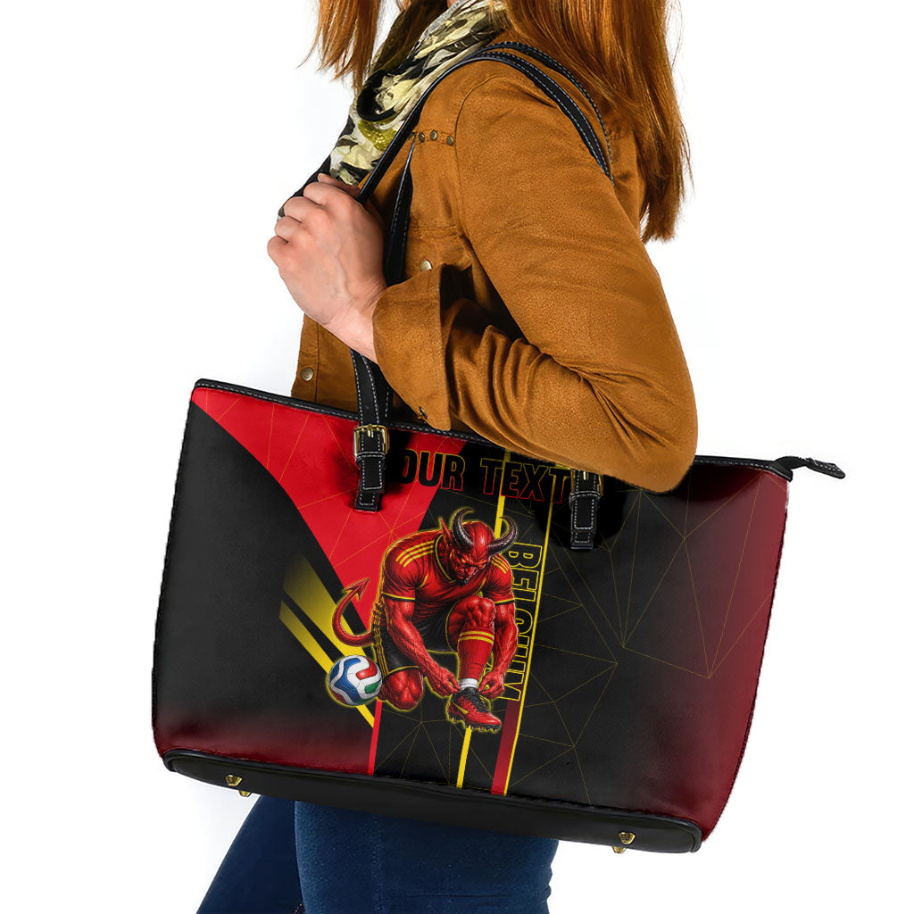Personalized Belgium Soccer Red Devils Mascot Leather Tote Bag Royal Belgian Football Geometric Simple Style