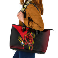 Personalized Belgium Soccer Red Devils Mascot Leather Tote Bag Royal Belgian Football Geometric Simple Style