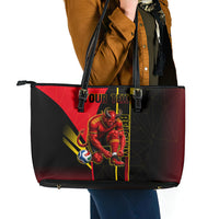 Personalized Belgium Soccer Red Devils Mascot Leather Tote Bag Royal Belgian Football Geometric Simple Style