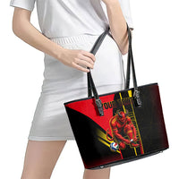 Personalized Belgium Soccer Red Devils Mascot Leather Tote Bag Royal Belgian Football Geometric Simple Style