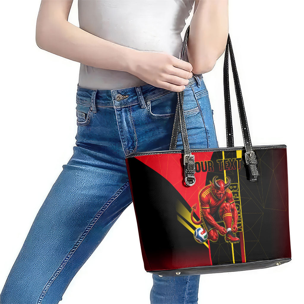 Personalized Belgium Soccer Red Devils Mascot Leather Tote Bag Royal Belgian Football Geometric Simple Style