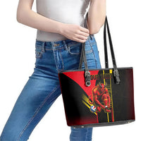 Personalized Belgium Soccer Red Devils Mascot Leather Tote Bag Royal Belgian Football Geometric Simple Style