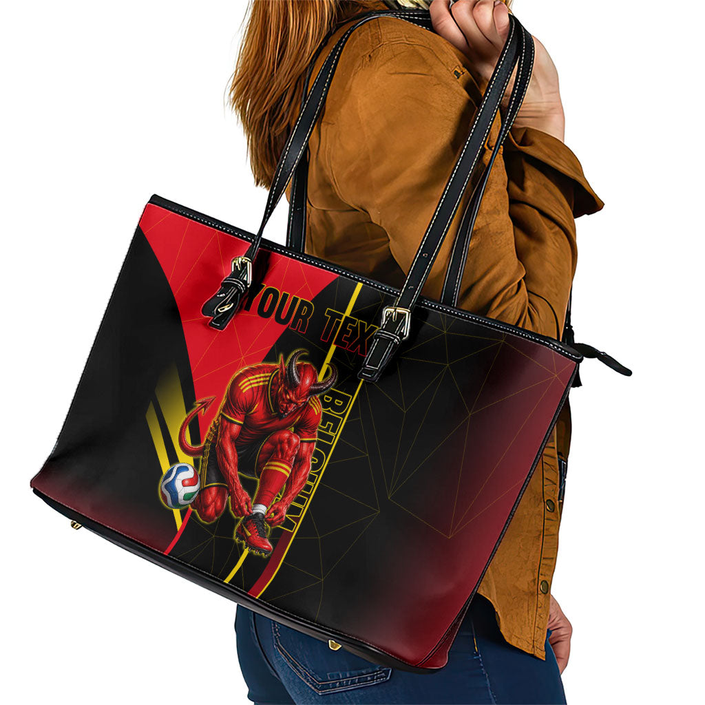 Personalized Belgium Soccer Red Devils Mascot Leather Tote Bag Royal Belgian Football Geometric Simple Style