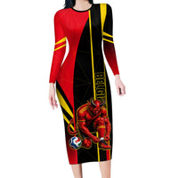 Personalized Belgium Soccer Red Devils Mascot Long Sleeve Bodycon Dress Royal Belgian Football Geometric Simple Style