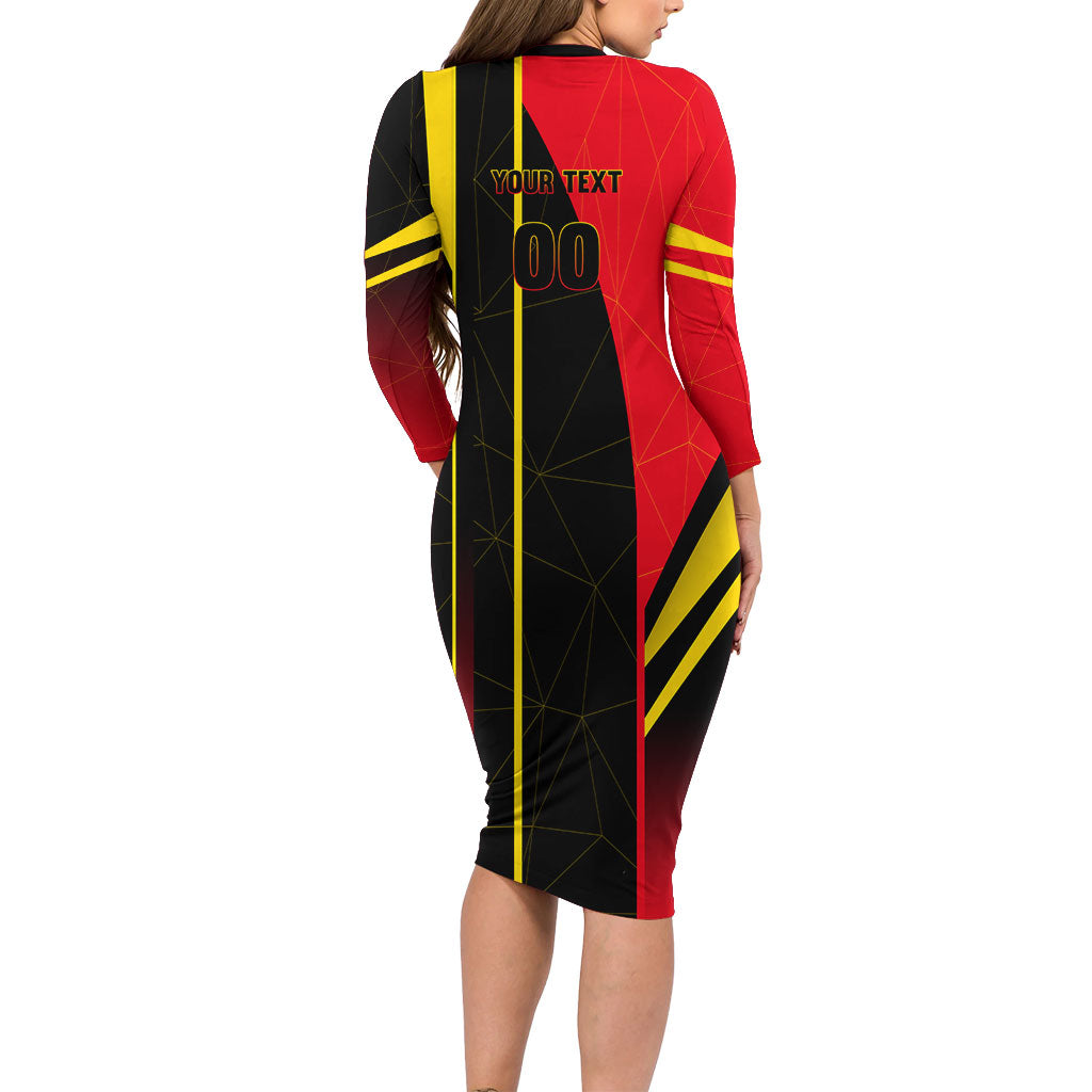 Personalized Belgium Soccer Red Devils Mascot Long Sleeve Bodycon Dress Royal Belgian Football Geometric Simple Style
