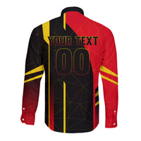 Personalized Belgium Soccer Red Devils Mascot Long Sleeve Button Shirt Royal Belgian Football Geometric Simple Style
