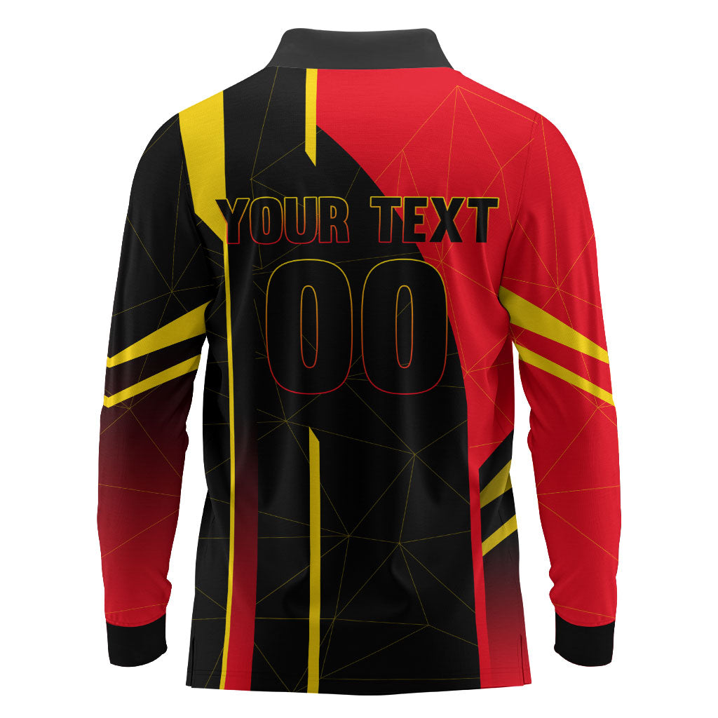 Personalized Belgium Soccer Red Devils Mascot Long Sleeve Polo Shirt Royal Belgian Football Geometric Simple Style