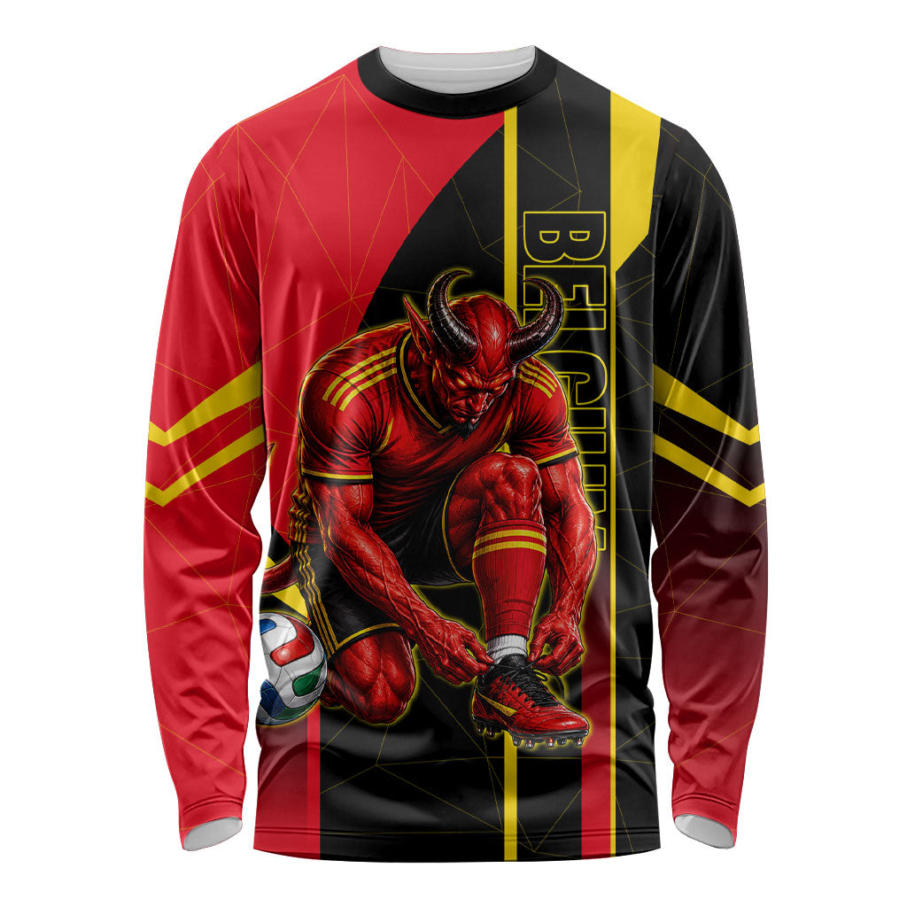 Personalized Belgium Soccer Red Devils Mascot Long Sleeve Shirt Royal Belgian Football Geometric Simple Style