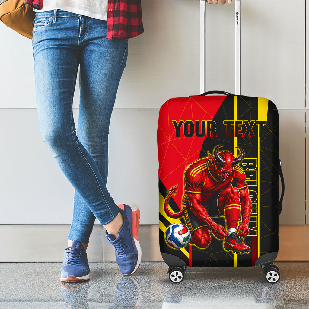 Personalized Belgium Soccer Red Devils Mascot Luggage Cover Royal Belgian Football Geometric Simple Style