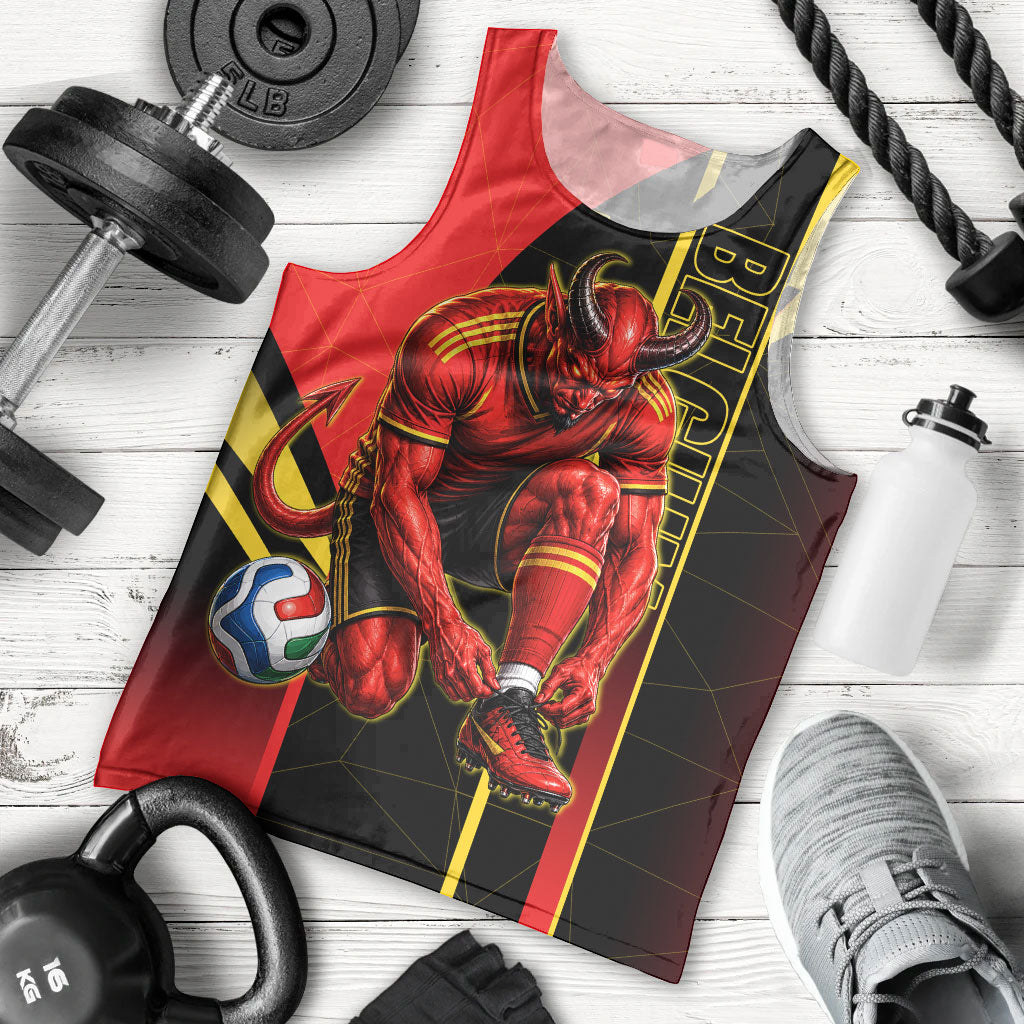 Personalized Belgium Soccer Red Devils Mascot Men Tank Top Royal Belgian Football Geometric Simple Style