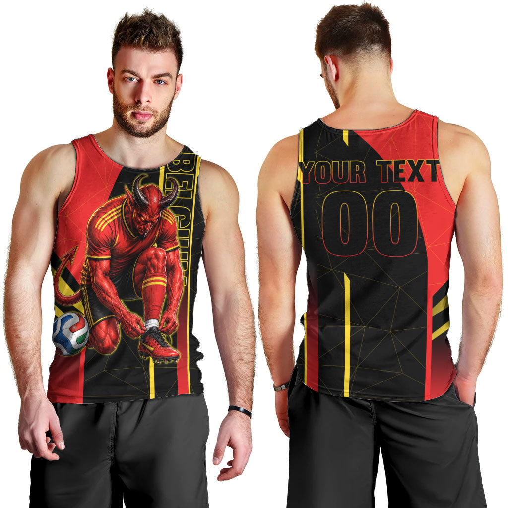 Personalized Belgium Soccer Red Devils Mascot Men Tank Top Royal Belgian Football Geometric Simple Style