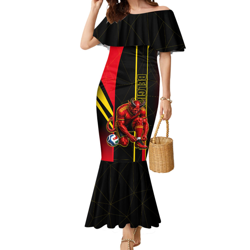 Personalized Belgium Soccer Red Devils Mascot Mermaid Dress Royal Belgian Football Geometric Simple Style