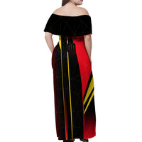 Personalized Belgium Soccer Red Devils Mascot Off Shoulder Maxi Dress Royal Belgian Football Geometric Simple Style