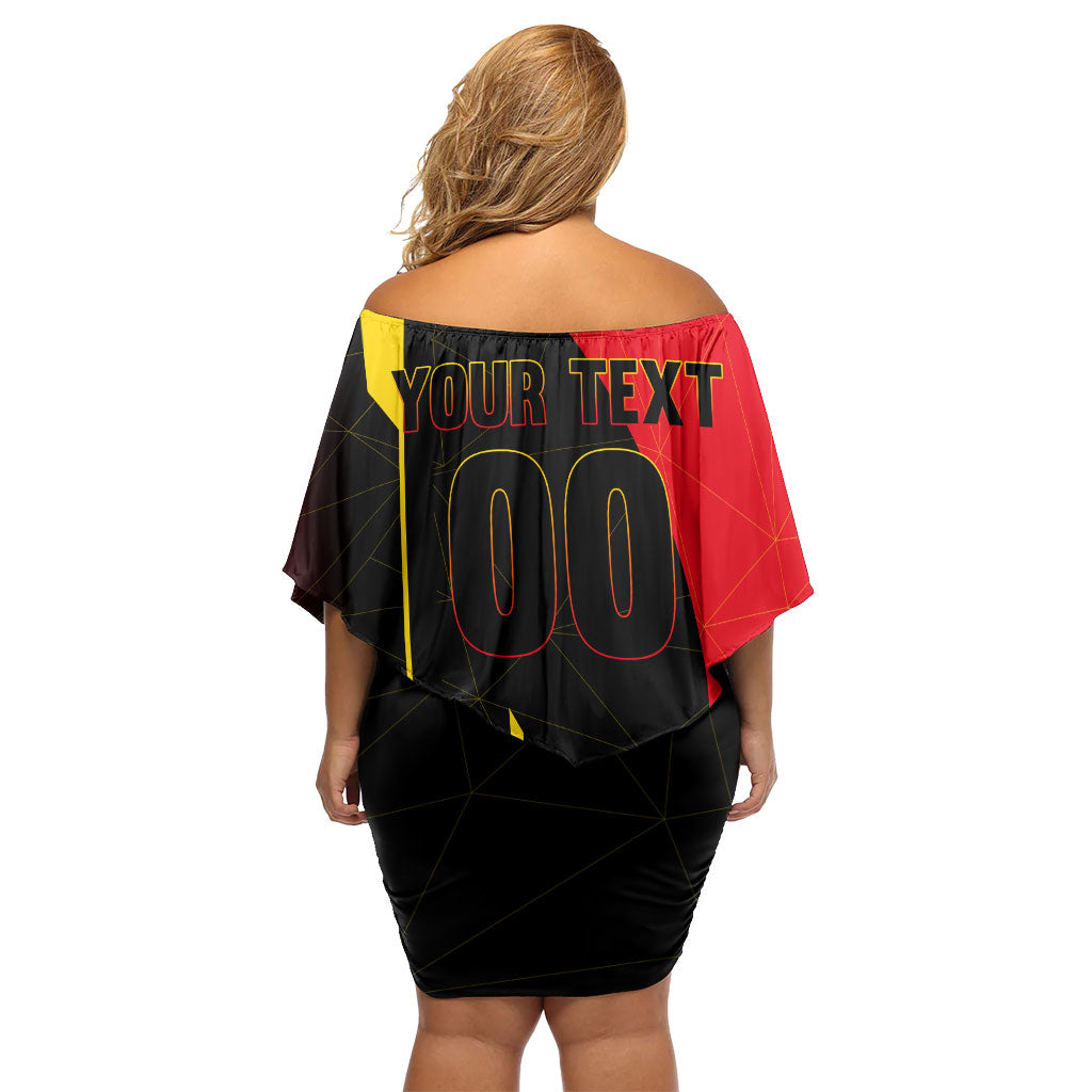 Personalized Belgium Soccer Red Devils Mascot Off Shoulder Short Dress Royal Belgian Football Geometric Simple Style
