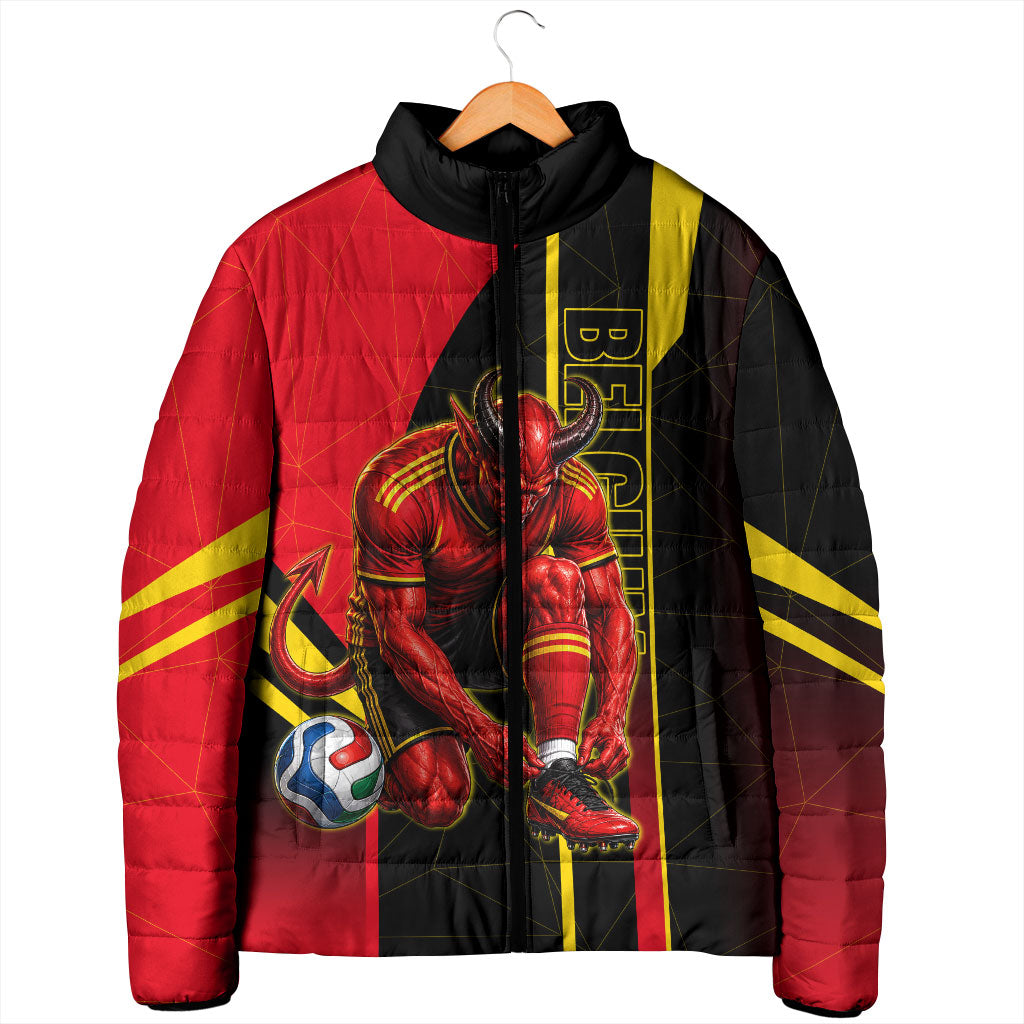 Personalized Belgium Soccer Red Devils Mascot Padded Jacket Royal Belgian Football Geometric Simple Style