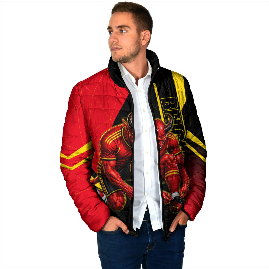 Personalized Belgium Soccer Red Devils Mascot Padded Jacket Royal Belgian Football Geometric Simple Style