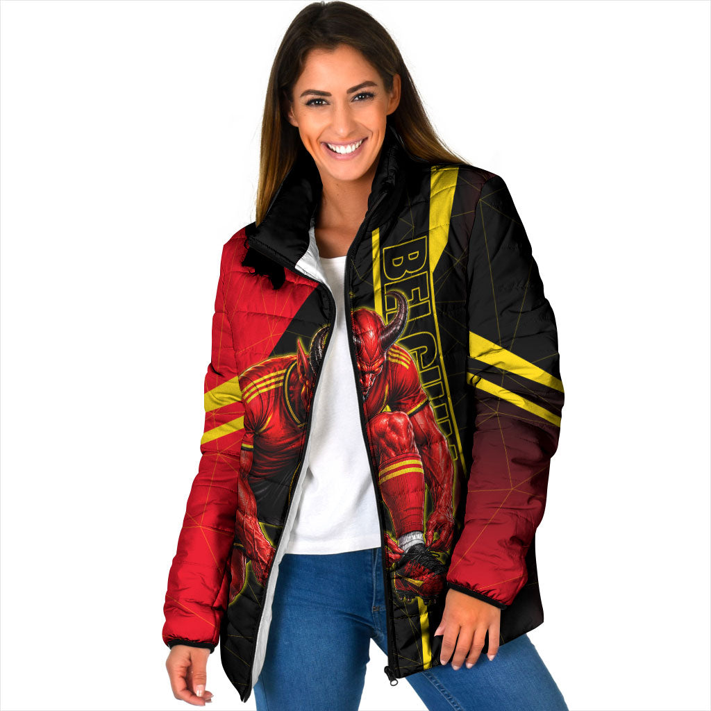 Personalized Belgium Soccer Red Devils Mascot Padded Jacket Royal Belgian Football Geometric Simple Style