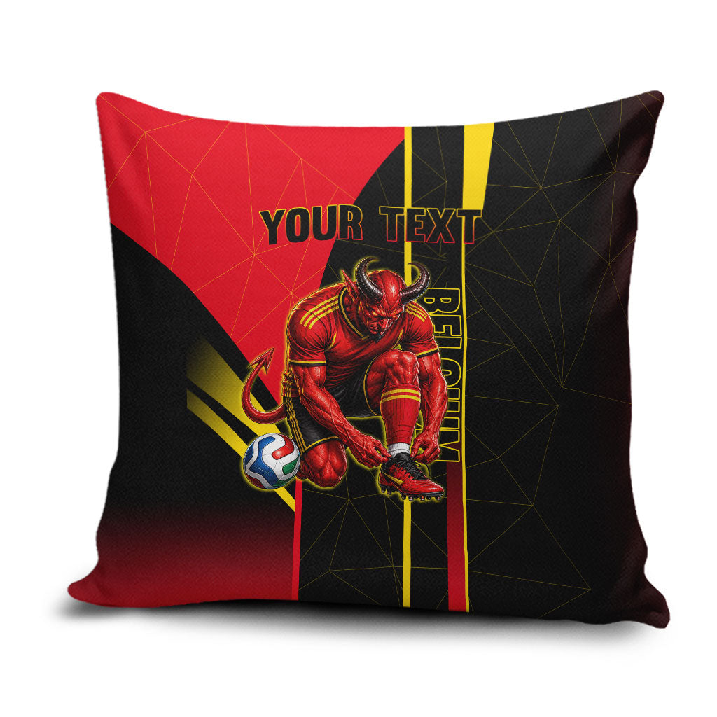 Personalized Belgium Soccer Red Devils Mascot Pillow Cover Royal Belgian Football Geometric Simple Style