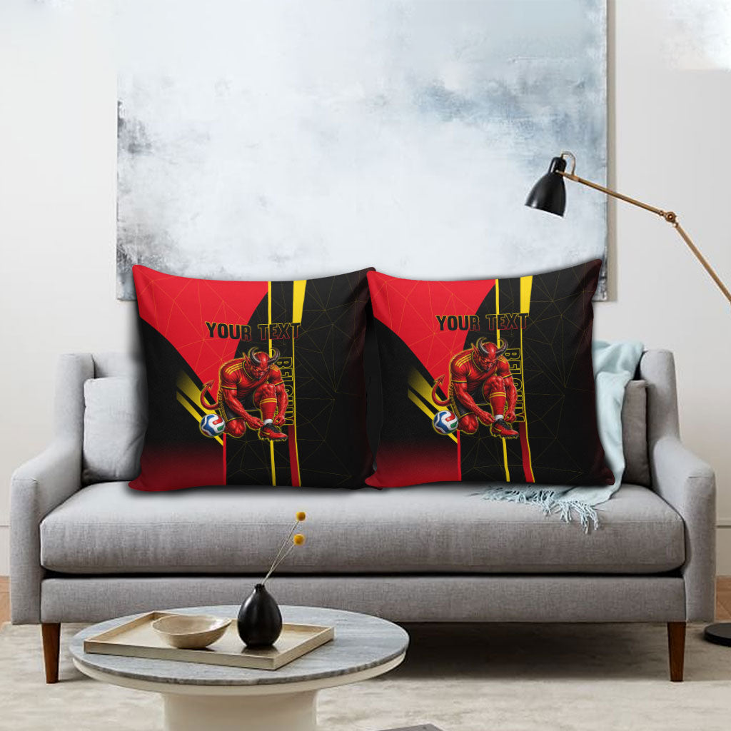 Personalized Belgium Soccer Red Devils Mascot Pillow Cover Royal Belgian Football Geometric Simple Style