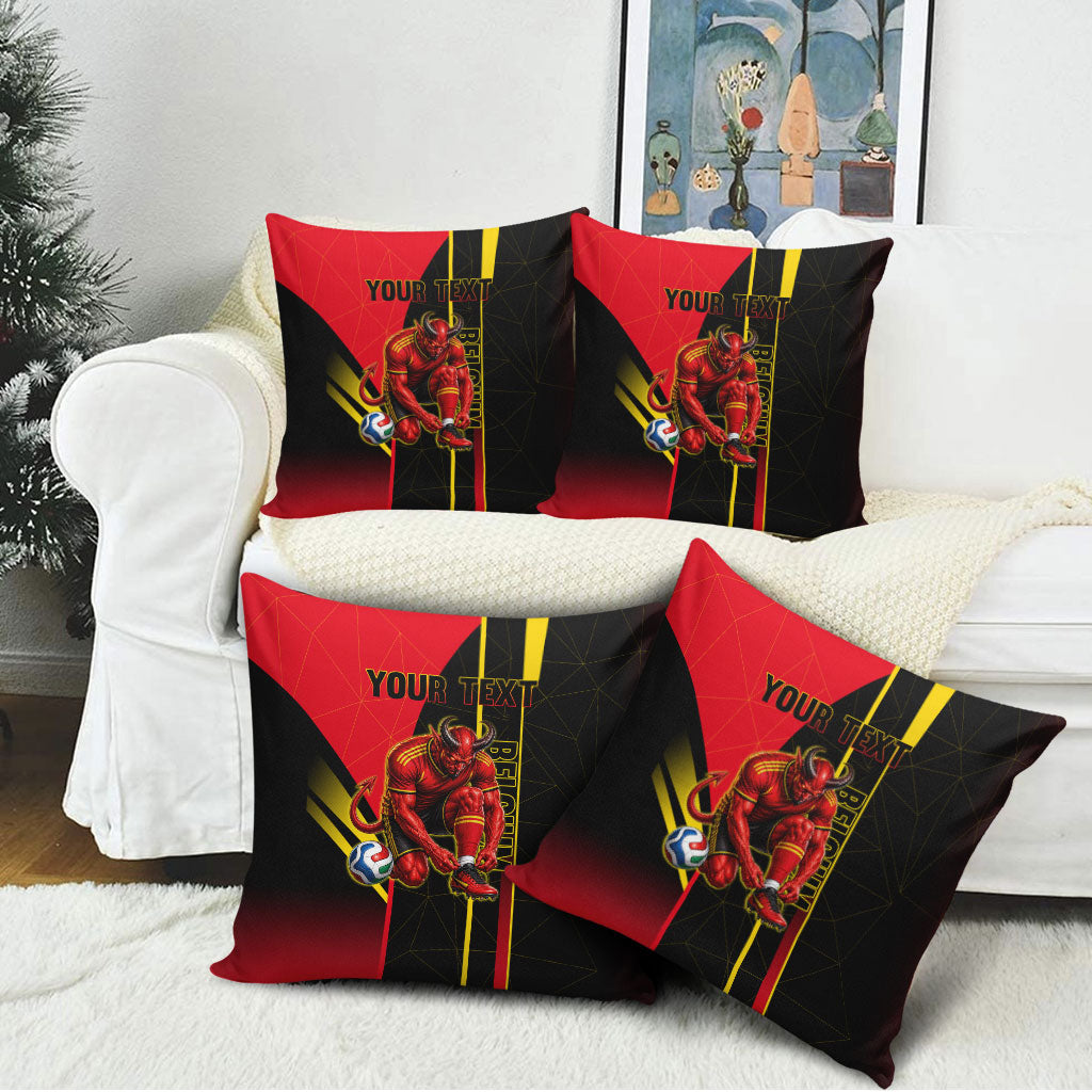 Personalized Belgium Soccer Red Devils Mascot Pillow Cover Royal Belgian Football Geometric Simple Style