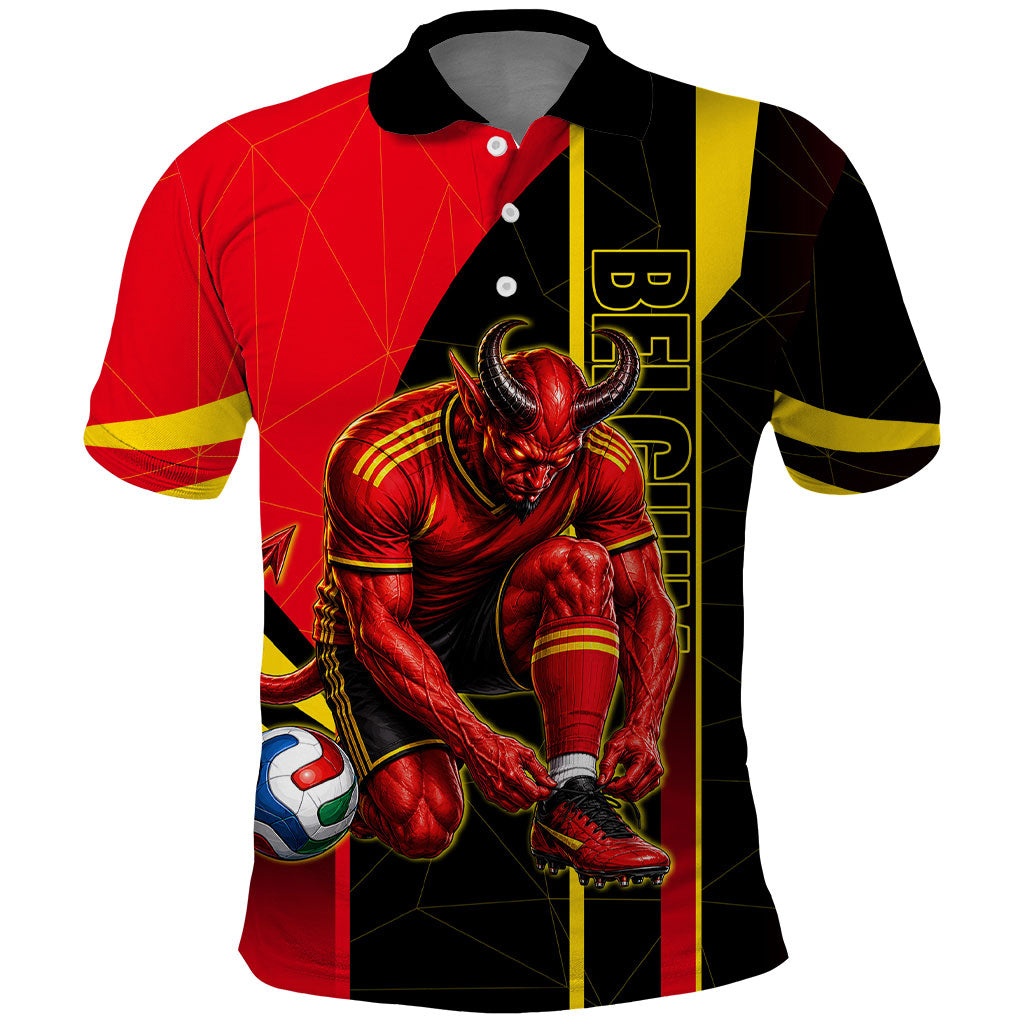 Personalized Belgium Soccer Red Devils Mascot Polo Shirt Royal Belgian Football Geometric Simple Style