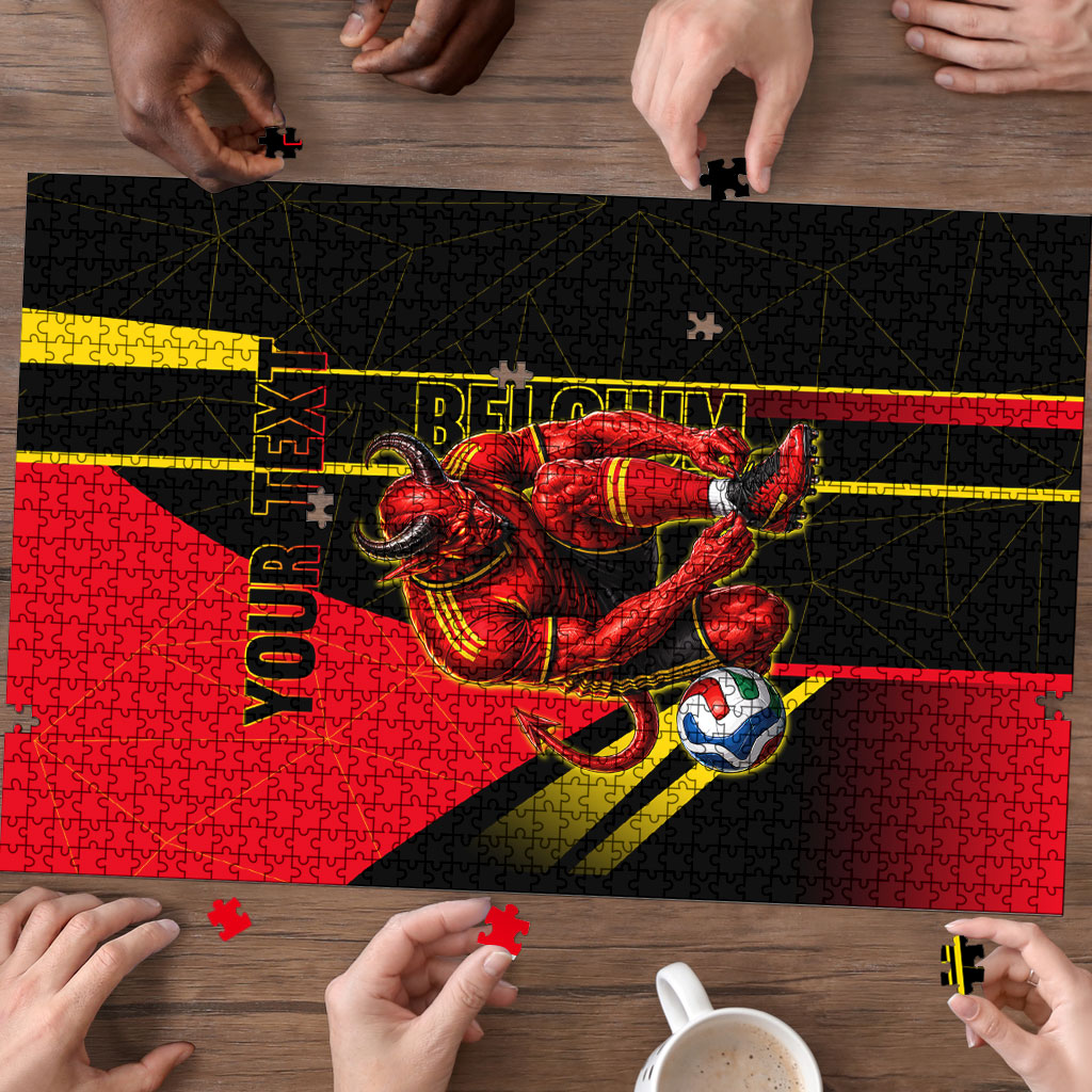 Personalized Belgium Soccer Red Devils Mascot Puzzle Royal Belgian Football Geometric Simple Style