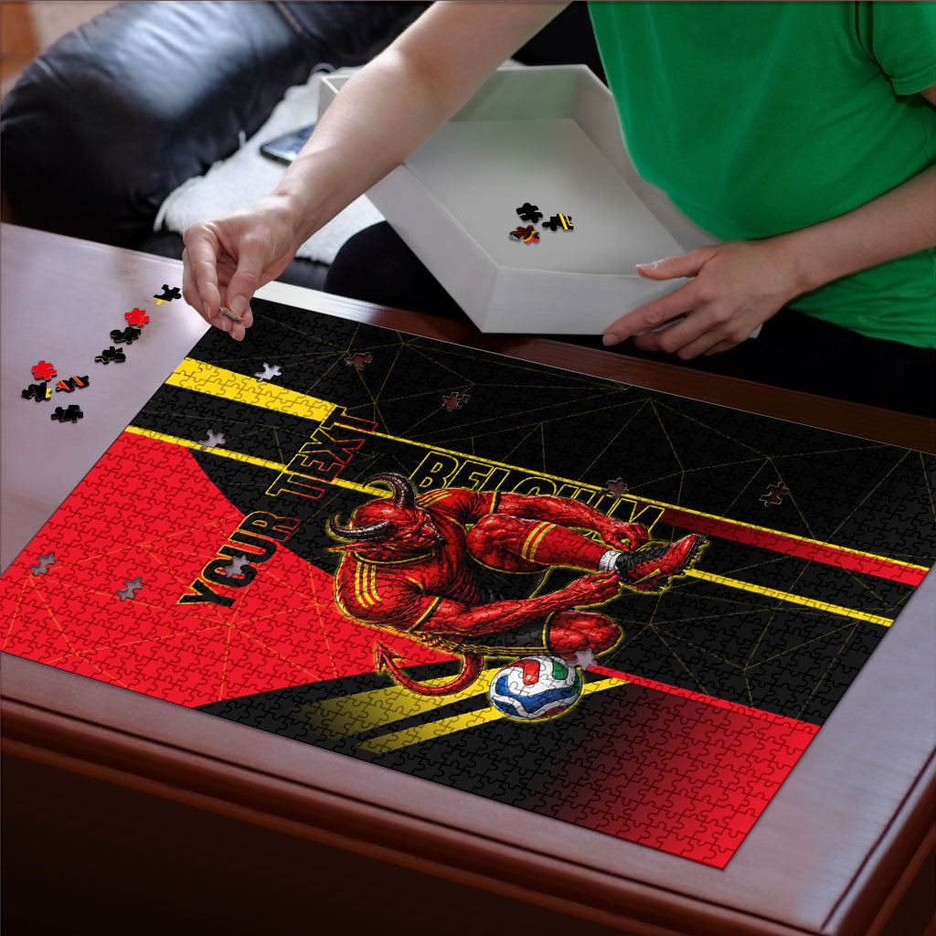 Personalized Belgium Soccer Red Devils Mascot Puzzle Royal Belgian Football Geometric Simple Style