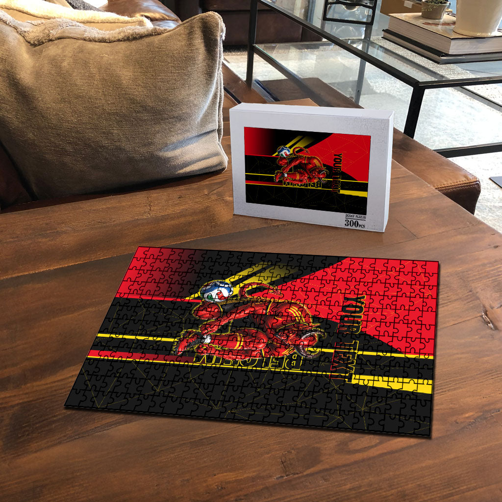 Personalized Belgium Soccer Red Devils Mascot Puzzle Royal Belgian Football Geometric Simple Style