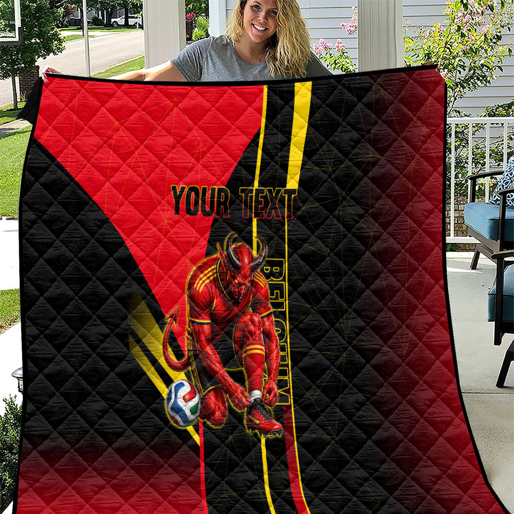 Personalized Belgium Soccer Red Devils Mascot Quilt Royal Belgian Football Geometric Simple Style