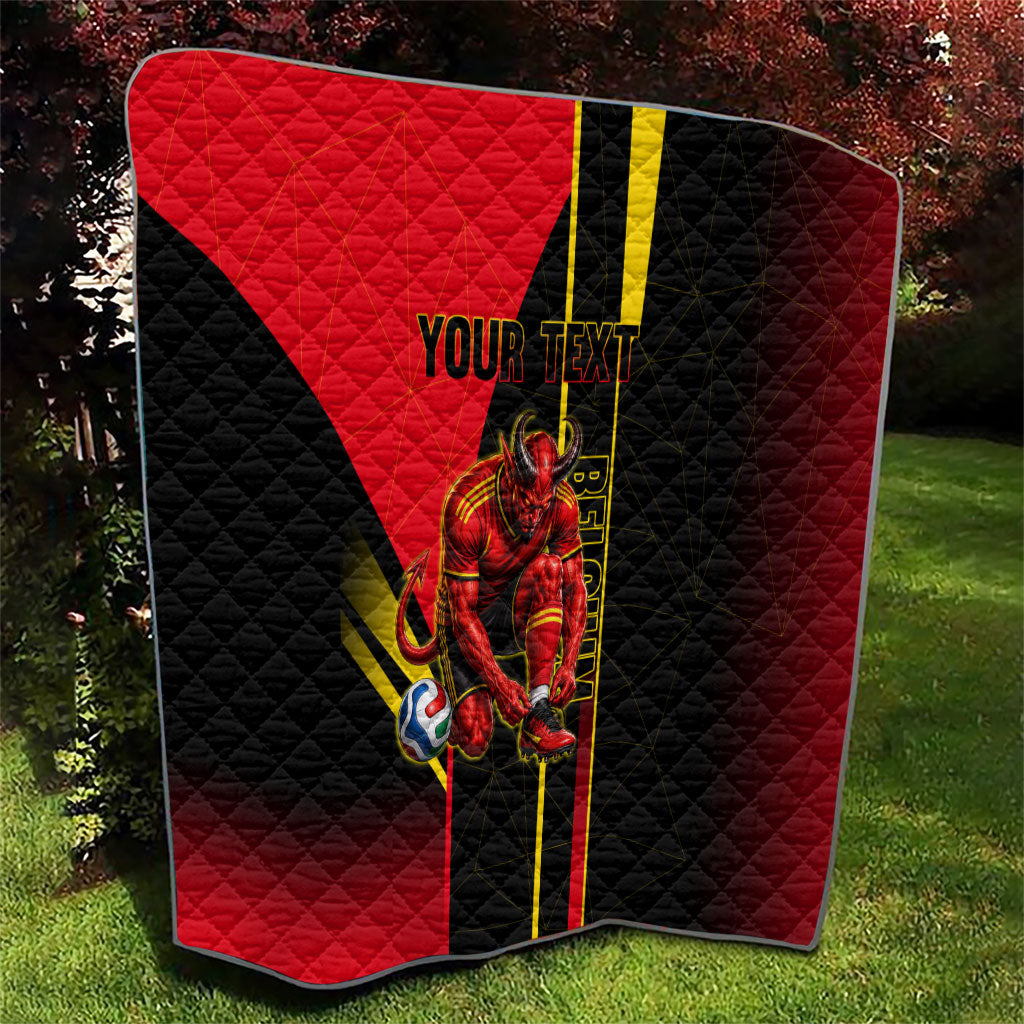 Personalized Belgium Soccer Red Devils Mascot Quilt Royal Belgian Football Geometric Simple Style