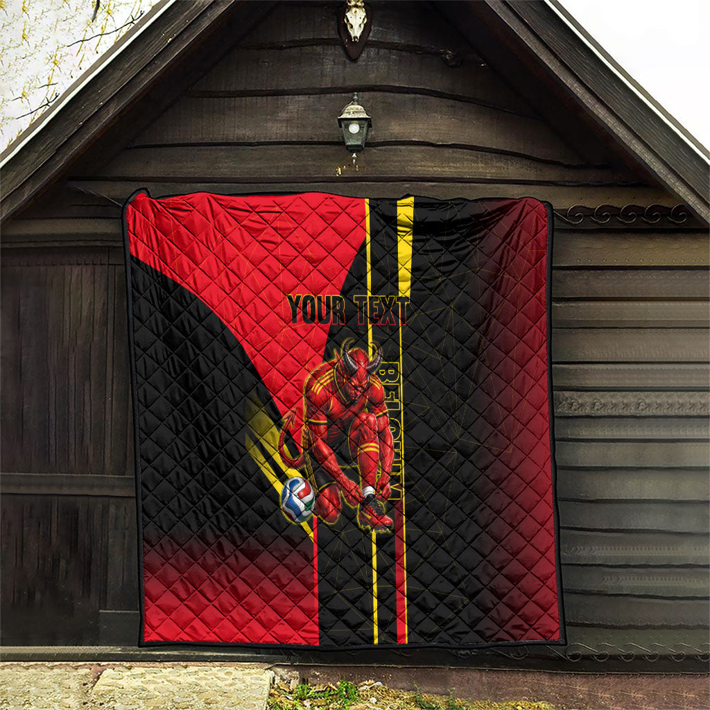 Personalized Belgium Soccer Red Devils Mascot Quilt Royal Belgian Football Geometric Simple Style