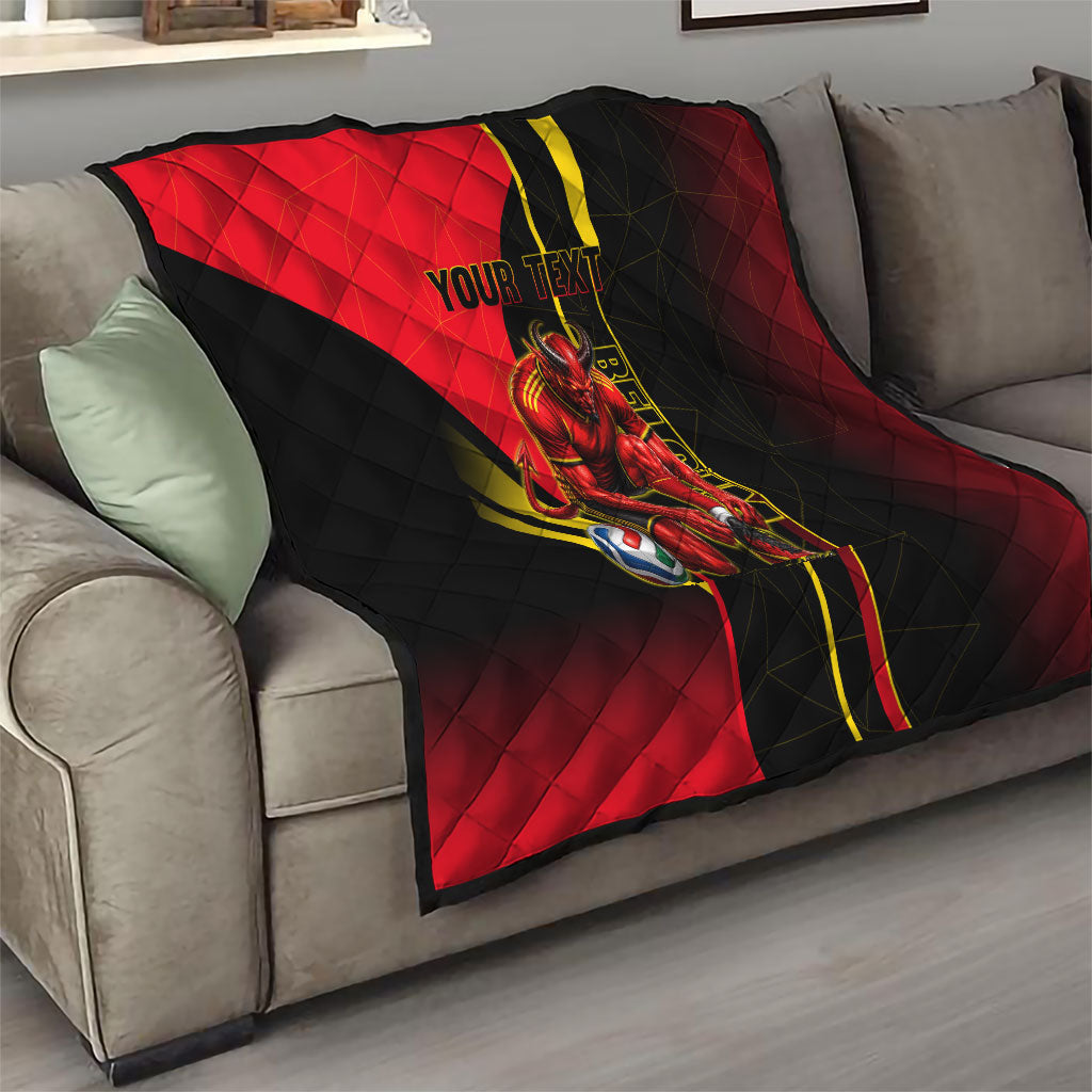 Personalized Belgium Soccer Red Devils Mascot Quilt Royal Belgian Football Geometric Simple Style