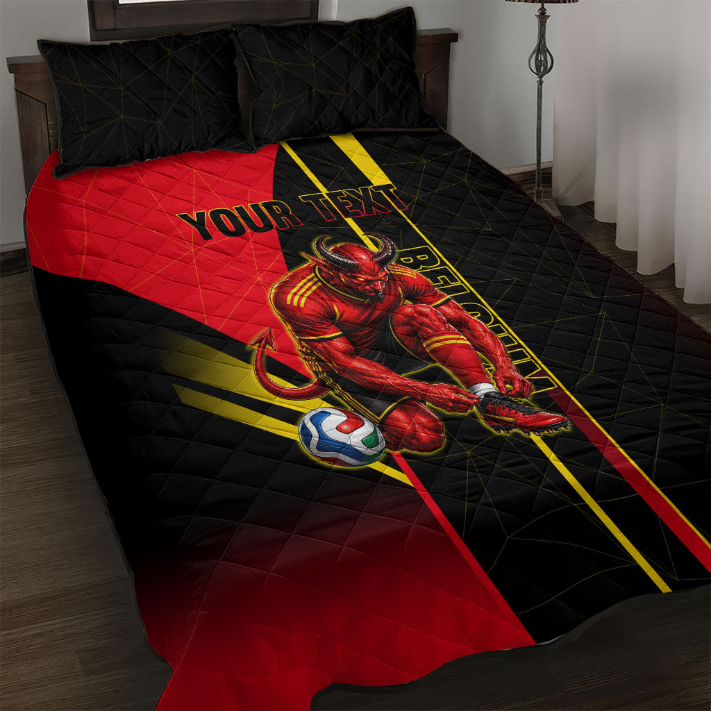 Personalized Belgium Soccer Red Devils Mascot Quilt Bed Set Royal Belgian Football Geometric Simple Style