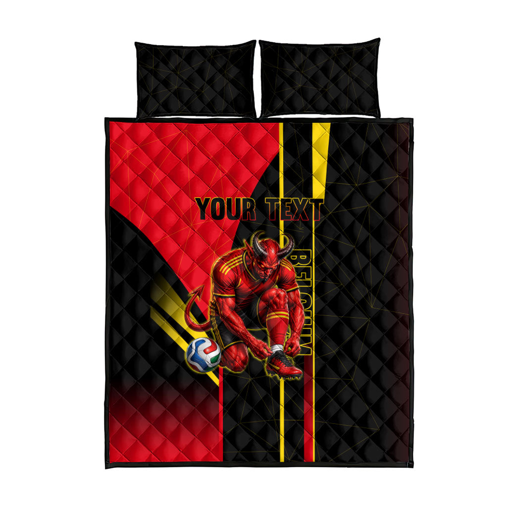 Personalized Belgium Soccer Red Devils Mascot Quilt Bed Set Royal Belgian Football Geometric Simple Style