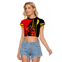 Personalized Belgium Soccer Red Devils Mascot Raglan Cropped T Shirt Royal Belgian Football Geometric Simple Style