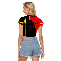 Personalized Belgium Soccer Red Devils Mascot Raglan Cropped T Shirt Royal Belgian Football Geometric Simple Style