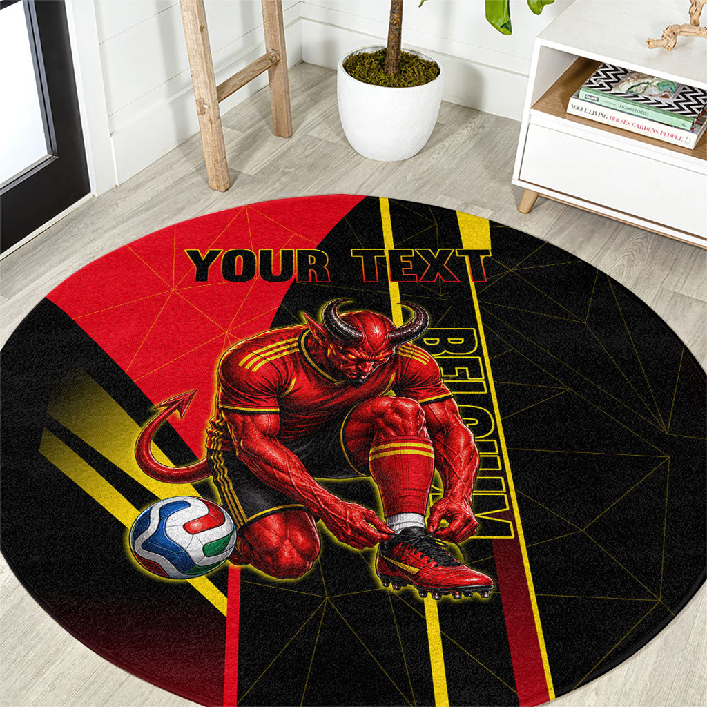 Personalized Belgium Soccer Red Devils Mascot Round Carpet Royal Belgian Football Geometric Simple Style