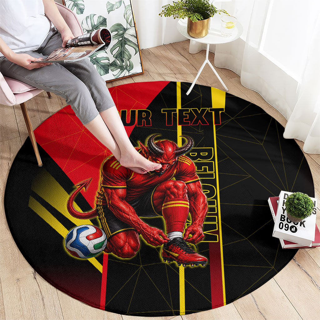 Personalized Belgium Soccer Red Devils Mascot Round Carpet Royal Belgian Football Geometric Simple Style