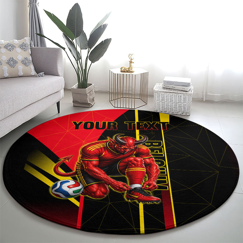 Personalized Belgium Soccer Red Devils Mascot Round Carpet Royal Belgian Football Geometric Simple Style