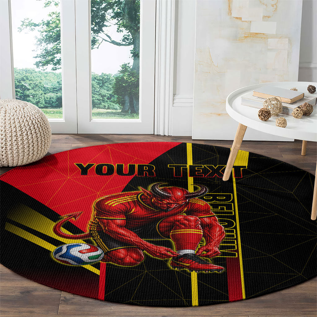 Personalized Belgium Soccer Red Devils Mascot Round Carpet Royal Belgian Football Geometric Simple Style
