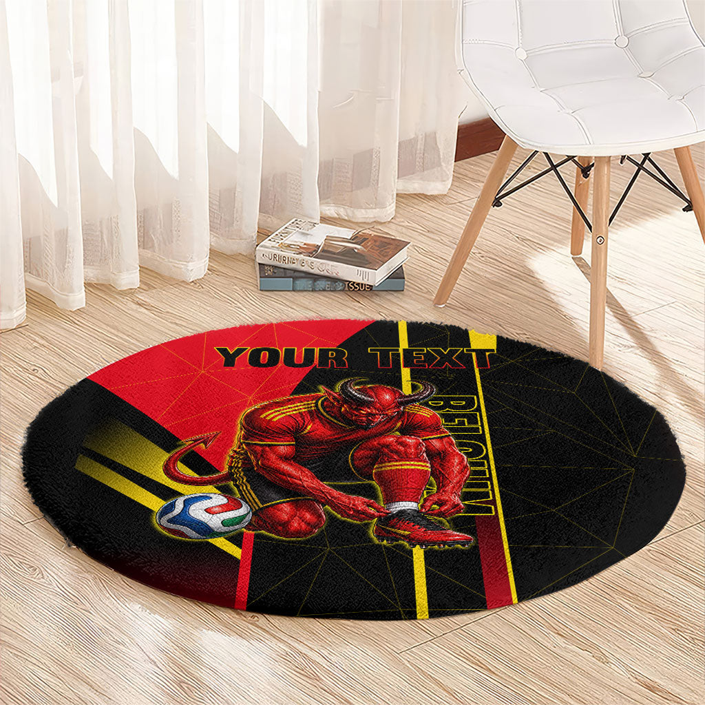 Personalized Belgium Soccer Red Devils Mascot Round Carpet Royal Belgian Football Geometric Simple Style